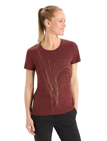 Dámské Tričko Icebreaker Merino Central Classic Krátké Sleeve Leaf Červené | CZ 1387UZGT